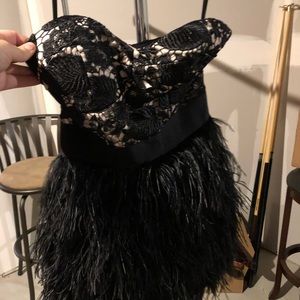 Bebe feather embellished cocktail dress